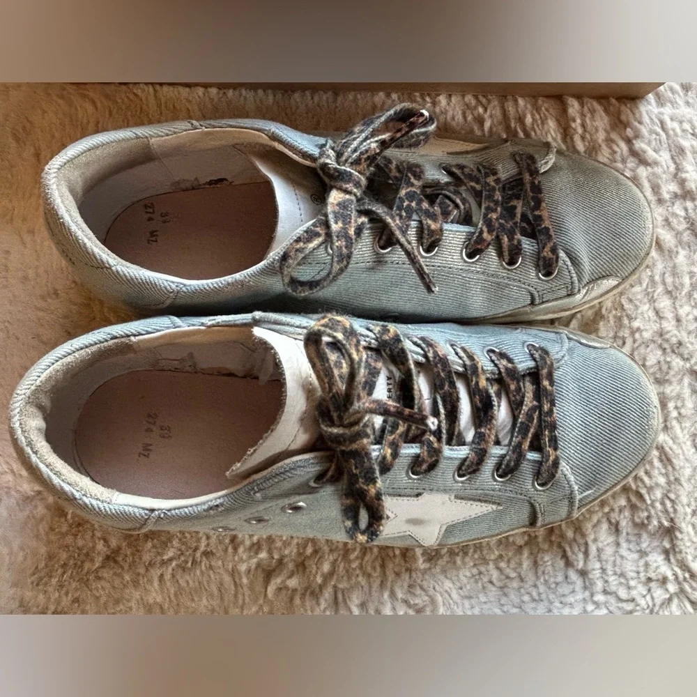 Golden Goose Superstar Denim/silver/peach with leopard laces. Size 39 - Picture 5 of 11